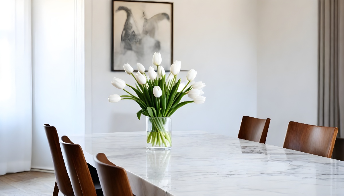 A simple vase of flowers instantly makes your space appear more inviting and cheerful.