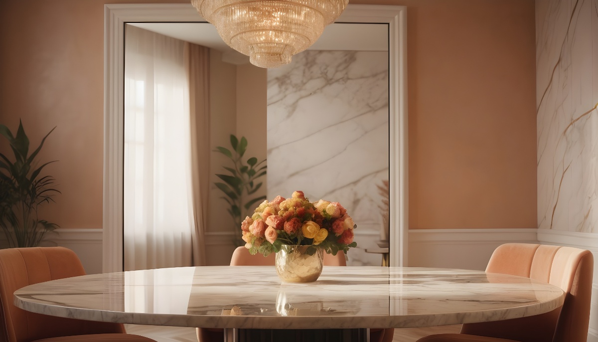 A big wall mirror can reflect light and make your dining room look more spacious.