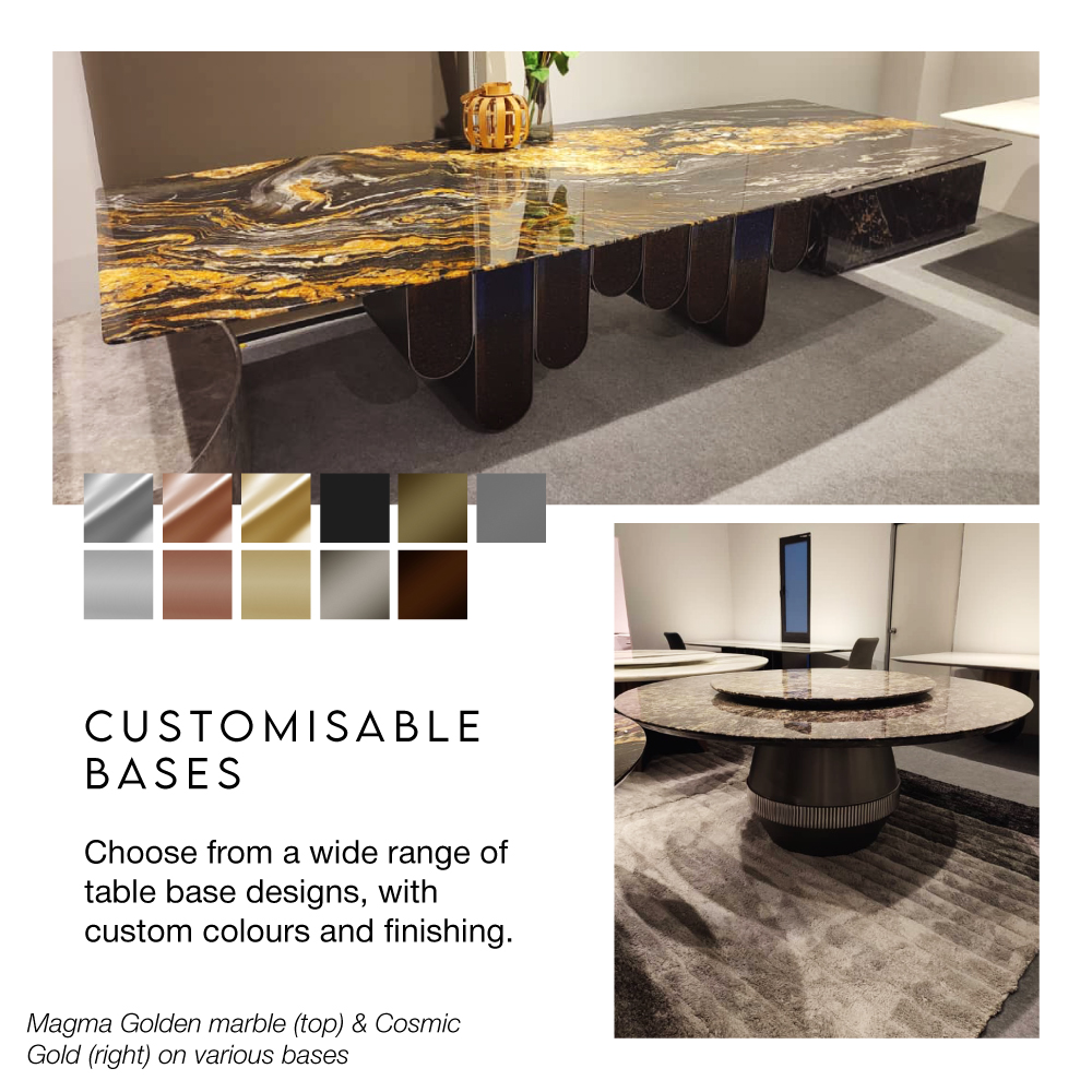 marblelous marble dining table malaysia - calacatta marble tops on various bases