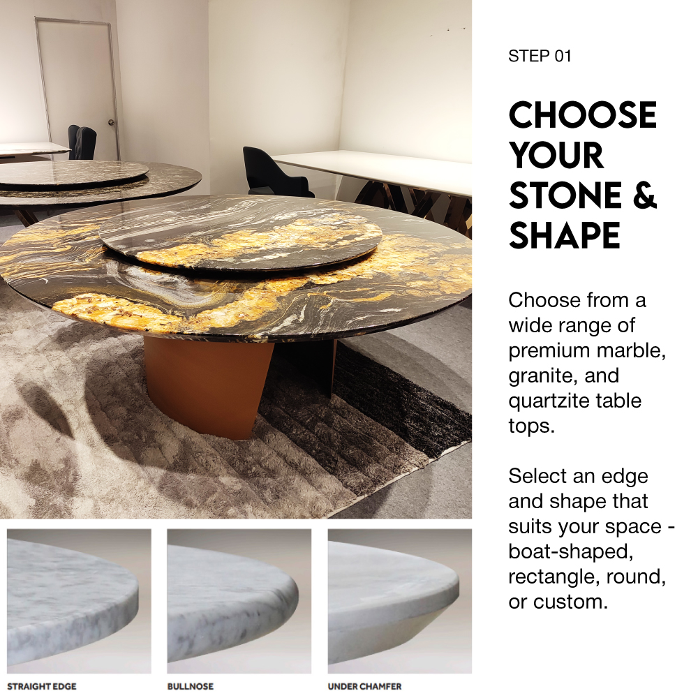 step 01 - marblelous marble dining table malaysia - choose your stone & shape