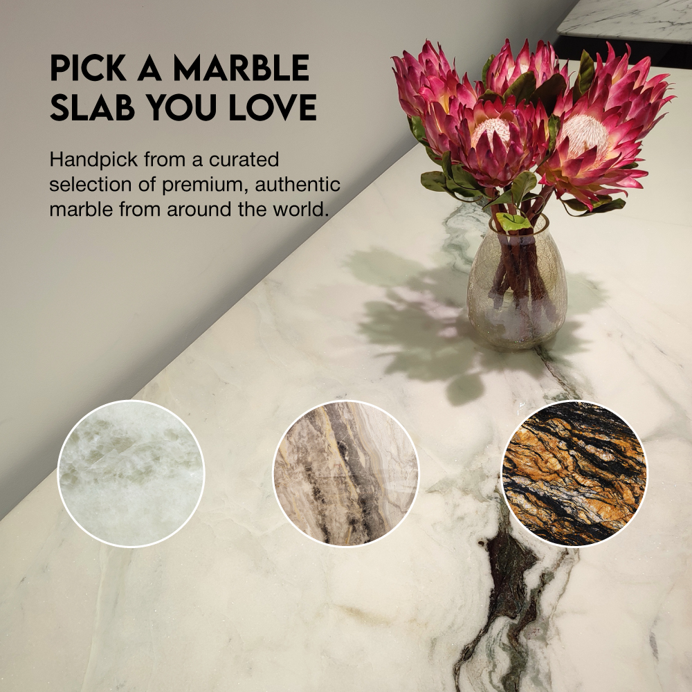 marblelous marble dining table malaysia - choose your stone & shape